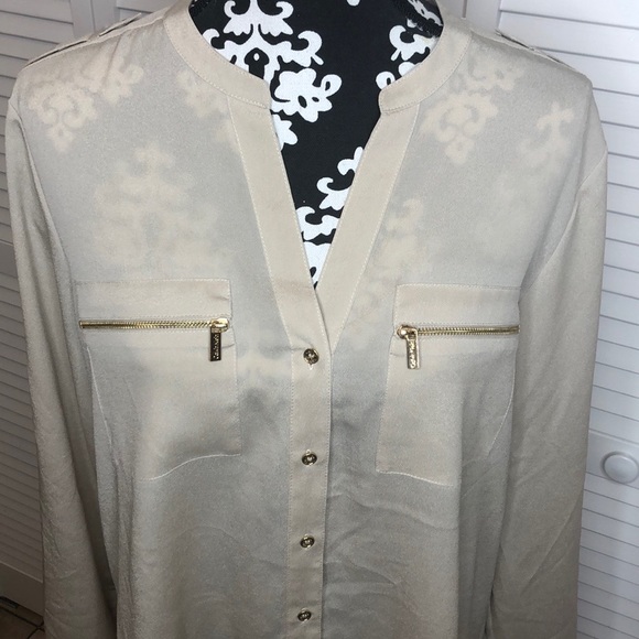 Calvin Klein V Neck Button Down Blouse Large - Picture 2 of 5